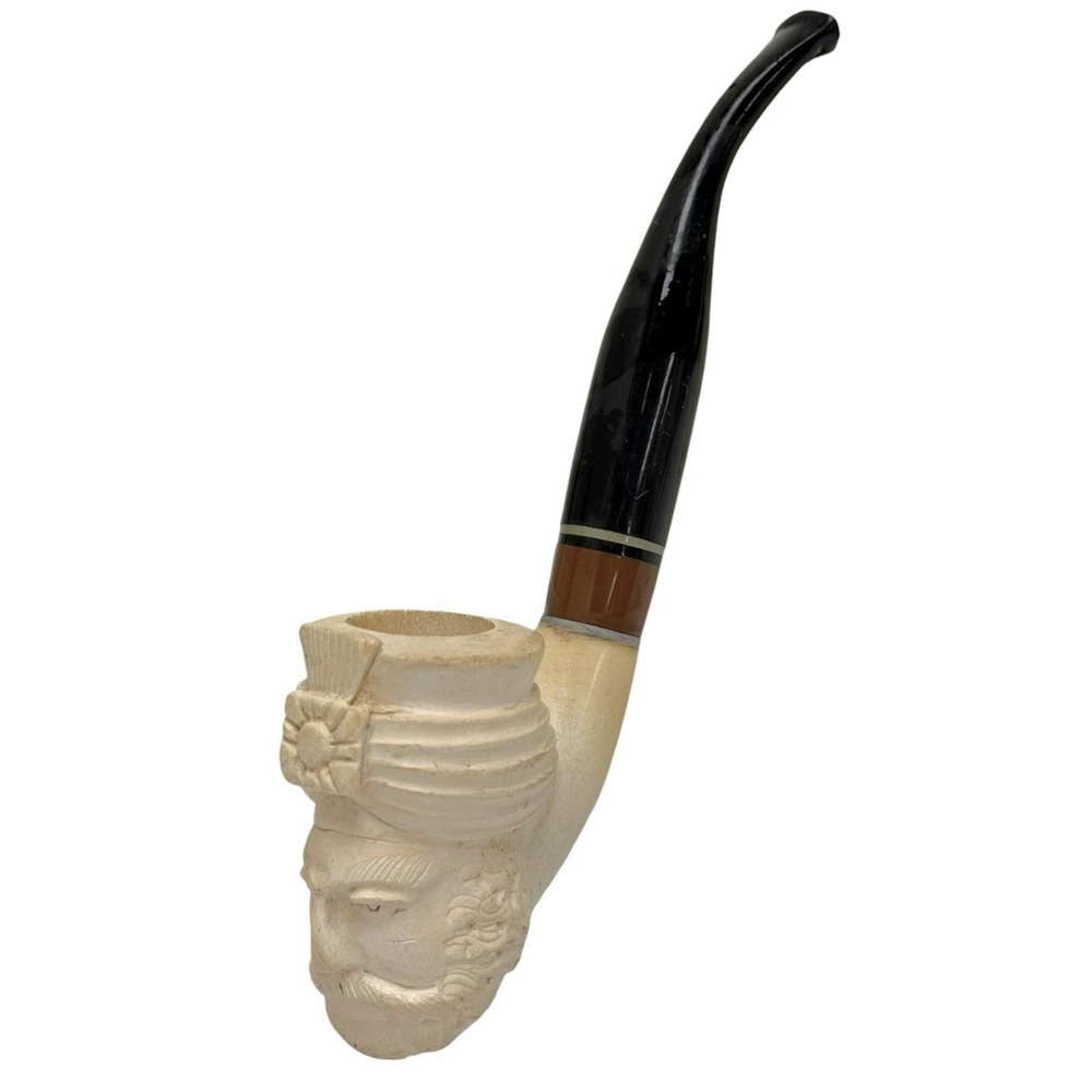Vintage Tobacco Smoking Pipe Turkish Meerschaum Hand Carved Saracen Motif 5.375"